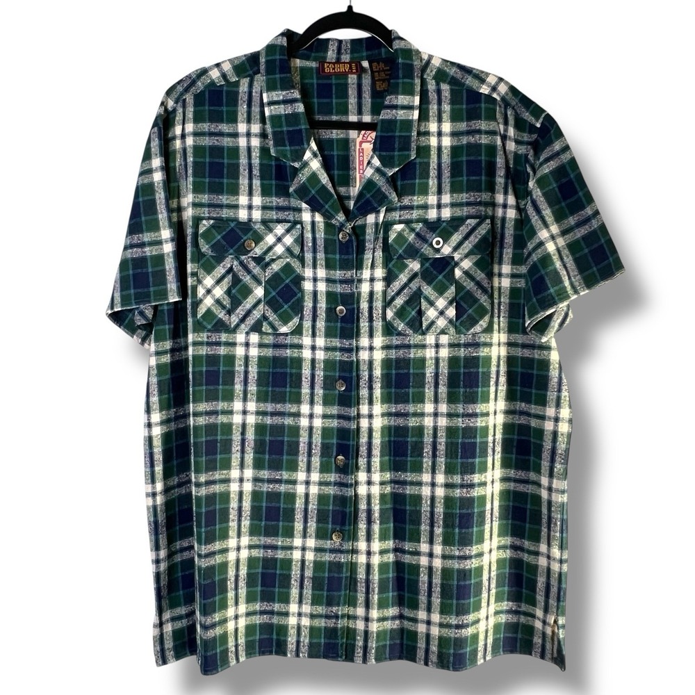 Faded Glory Womens Sz Large Silk‎ Plaid Button Up Shirt 90s Vintage Grunge Boxy